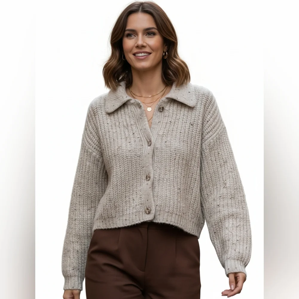 Rare Vintage Eddie Bauer 80s Oatmeal Wool Cardigan NWT Made in UK Size:M - Picture 1 of 15